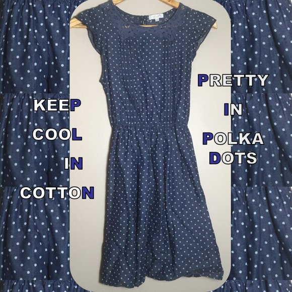 VTG Y2K dELiA*s Lace Cotton Blue & White Polka Dot Dress RARE Vintage Midi Mini - Picture 2 of 16